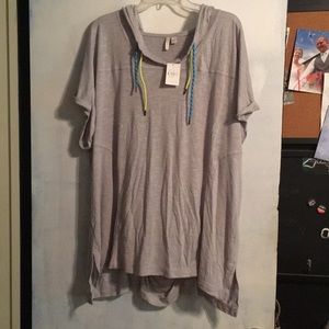 NWT Gray short sleeve active top with a hood